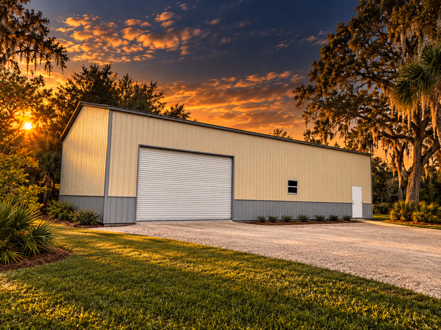 Garage: 28x51x14 Utility Garage with Three Roll-Up Doors — Handi-House building