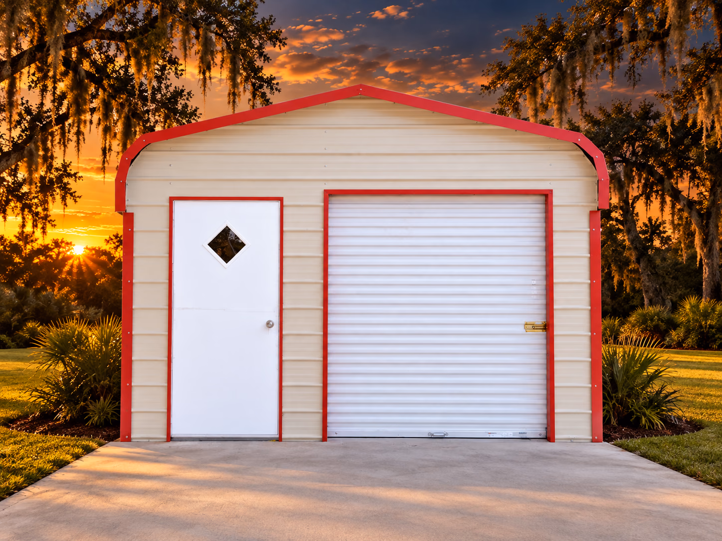 Garages: 12Wx21Lx7H Metal Garage with 6×6 Roll-Up Door — Handi-House building