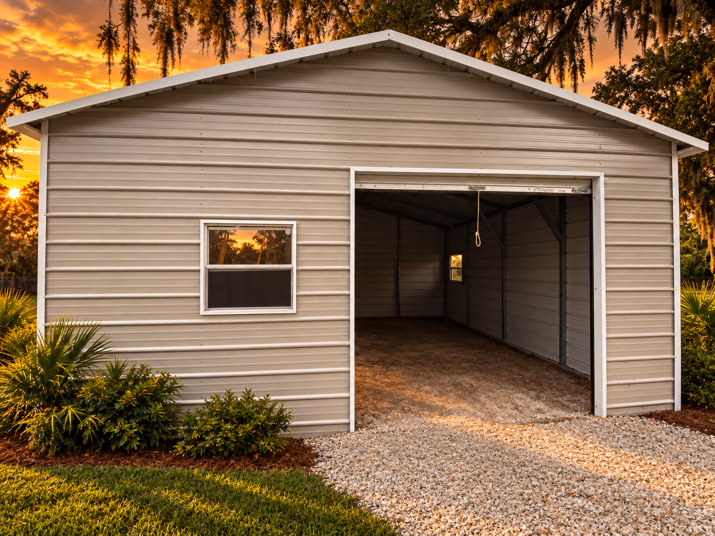 20×21 Metal Garage with Roll-Up Door — Handi-House building