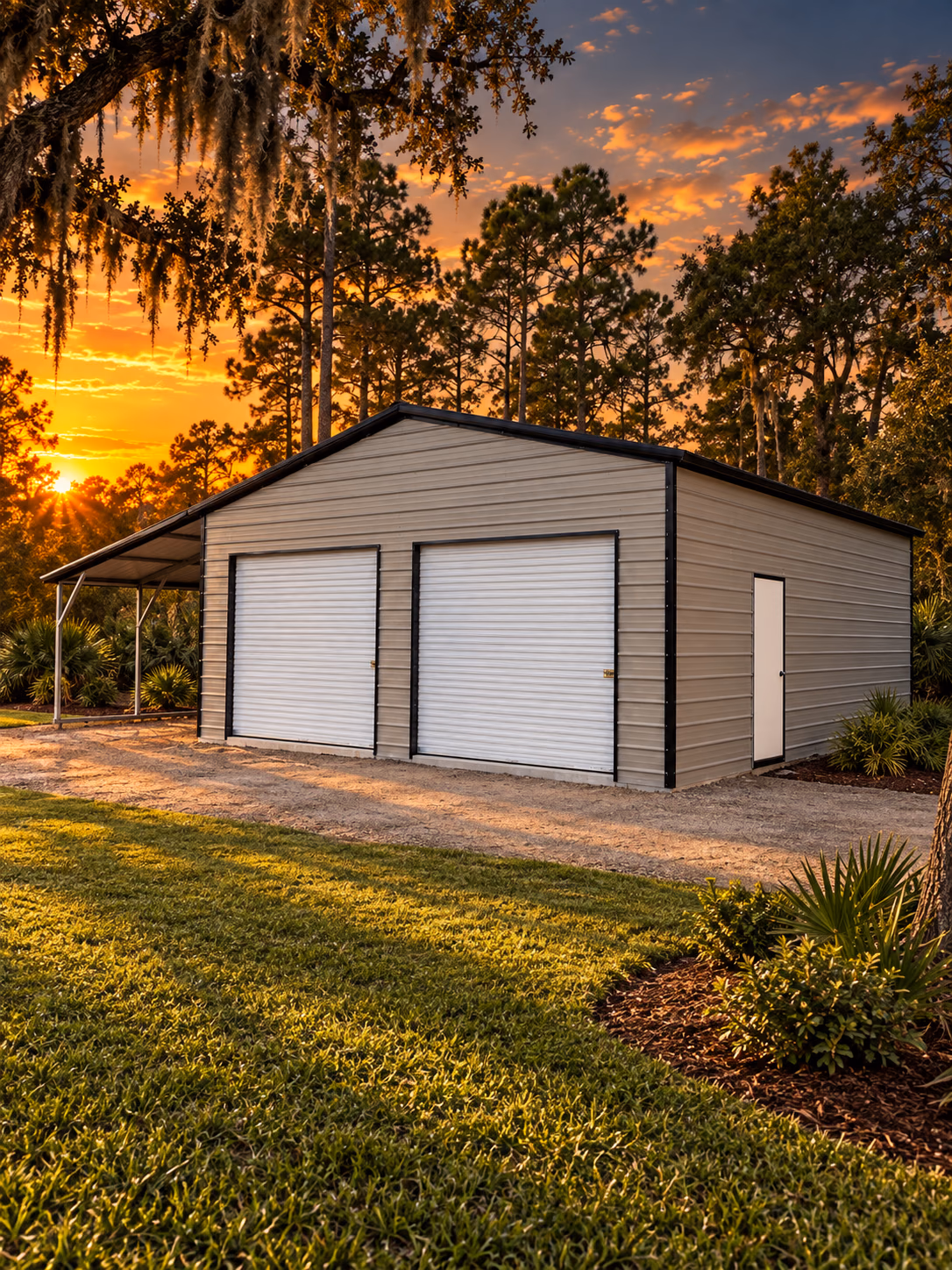 Garages: 24Wx31Lx11H Metal Garage With 12Wx31Lx8H Lean-To — Handi-House building