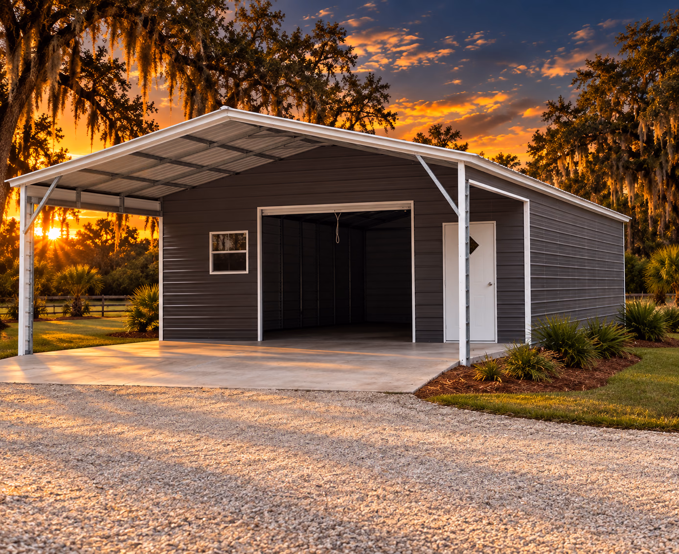 Garage: 24x46x9 Metal Garage with Carport — Handi-House building