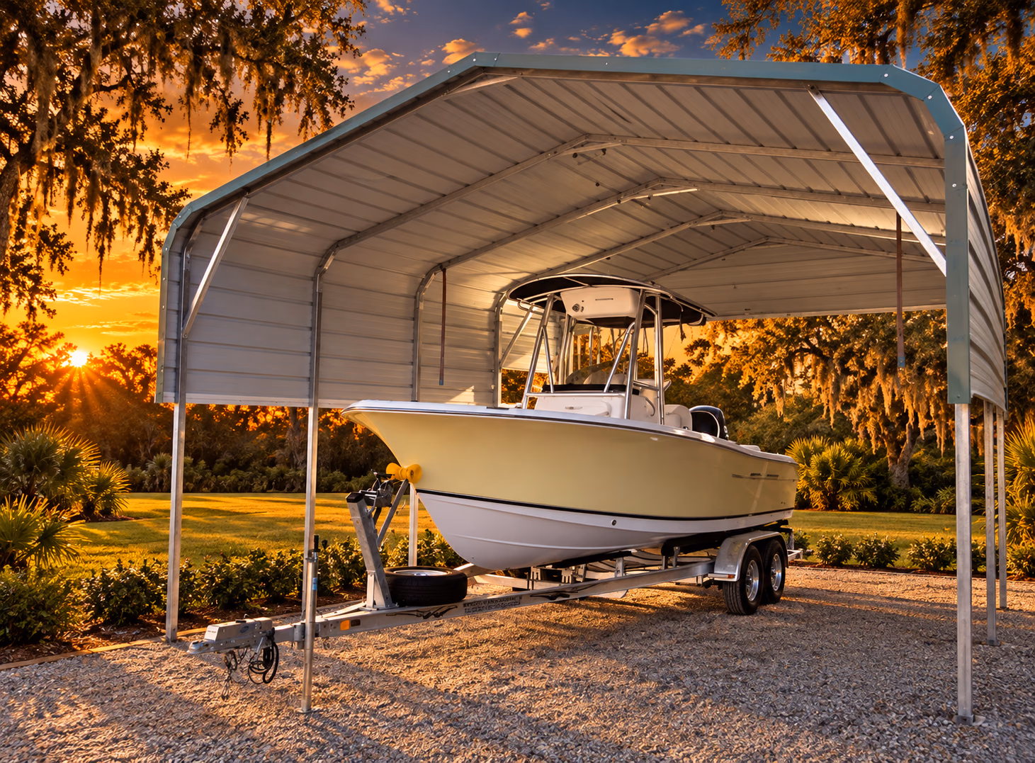 Boat shelter in a Florida landscape