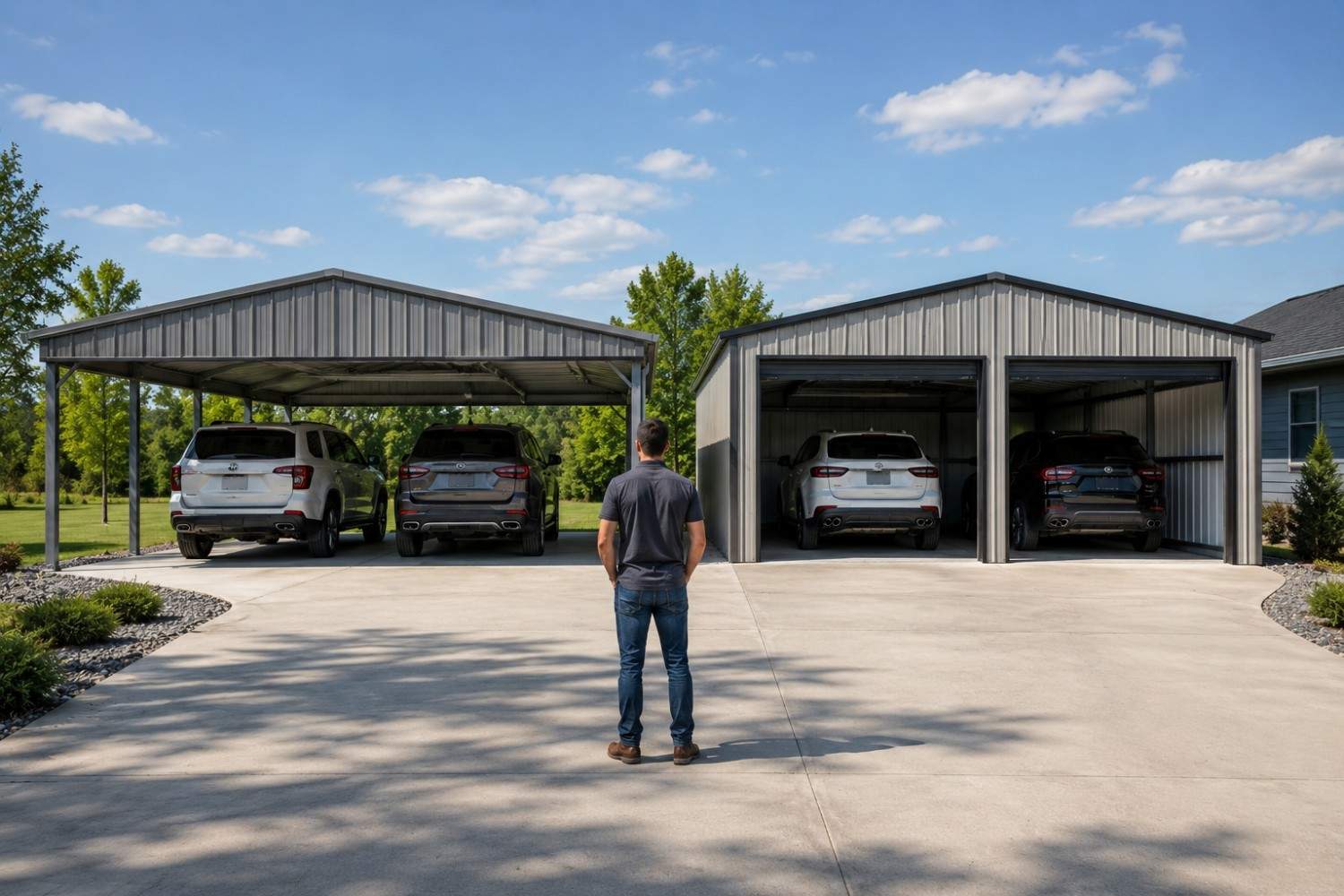 a man looking both carport and garage